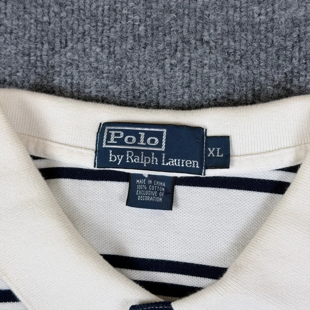 Vintage Polo Ralph Lauren Rugby Shirt Mens XL White Black Striped Pony 90s